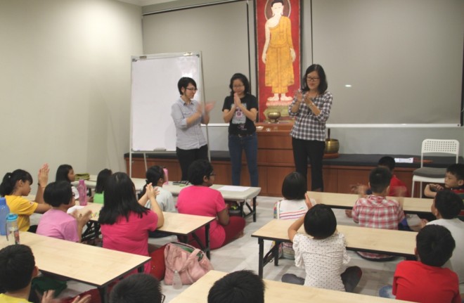 Sis. Lee introducing Teacher Hew to the students.  Teacher Hew  is teaching Bahasa Malaysia to Form One and Two students.