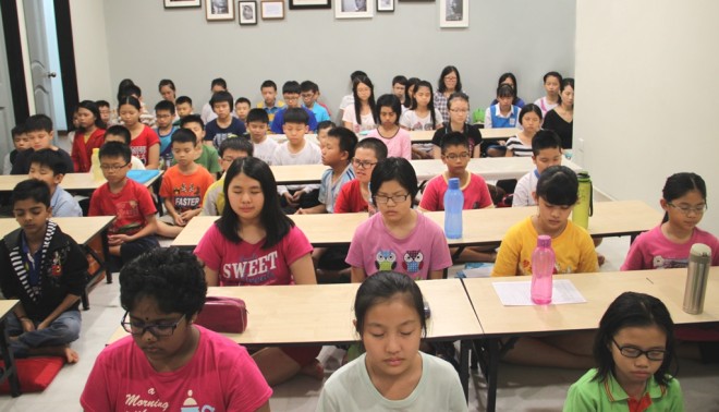 Nalanda Free School students do a short meditation before class.