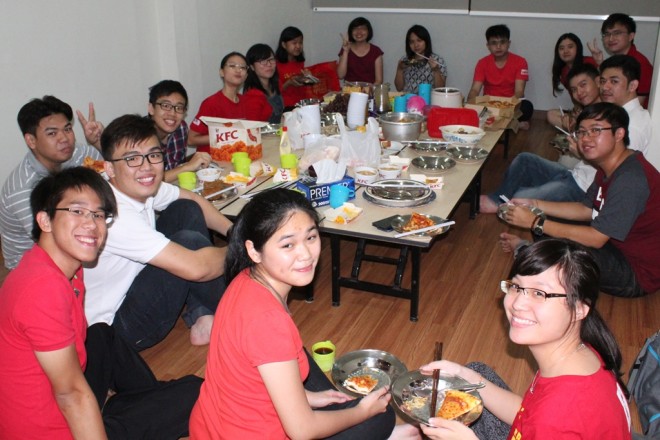 The potluck meal tasted even better in good company.