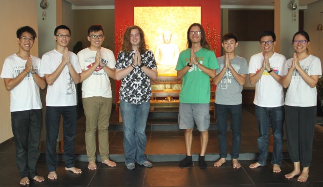 Andrew (fourth from left) and Benjamin (fourth from right) were warmly received by Nalandians.