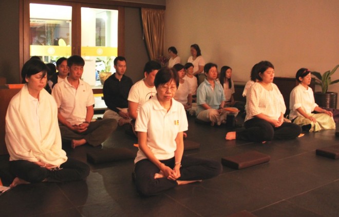 The meditation session helps devotees to maintain the right frame of mind during the Uposatha service.