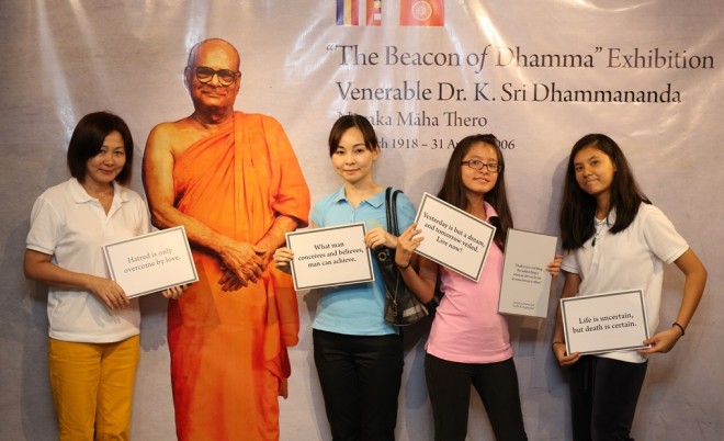 Visitors can also pose with the portrait of the late venerable holding placards of his teachings.