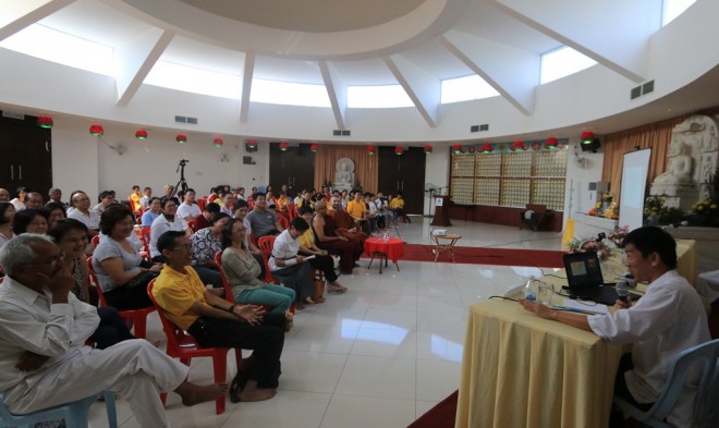 Bro. Tan speaking about the arrival and spread of Buddhism in Southeast Asia.