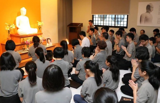 Morning chanting participated by most Nalandian volunteers.