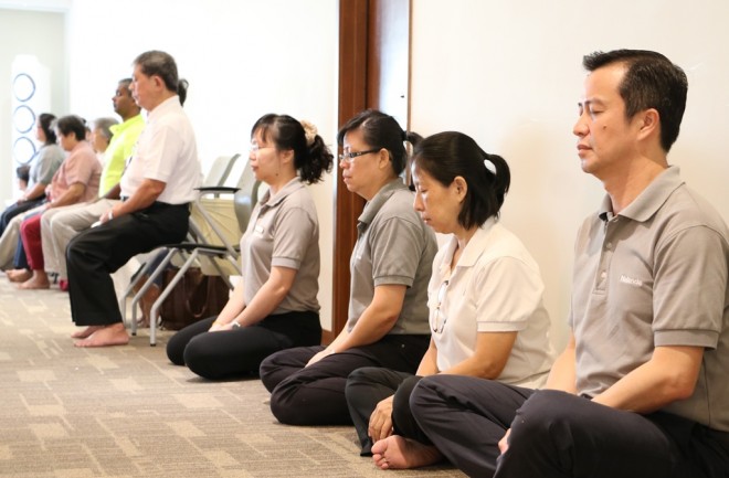 Nalandians starting Sunday Service with meditation.