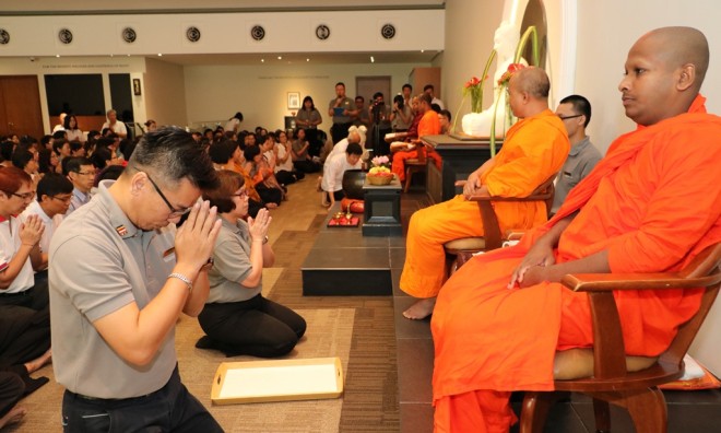 Nalanda President and Deputy President were next in line to represent all members and supporters in offering robes.