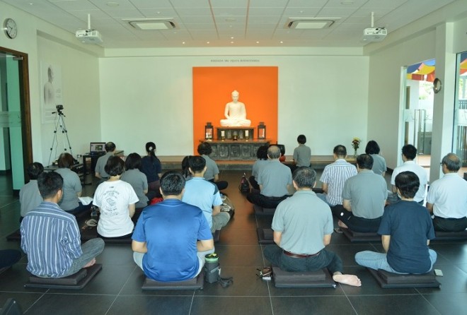 Saturday morning service starts with meditation.