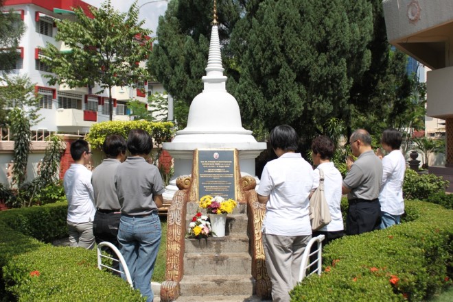 Nalandians paying respects on “Patron’s Day” in 2013 at the memorial stupa for our late Spiritual Adviser.