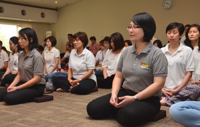 The Sunday Service begins with a meditation session to calm our minds.