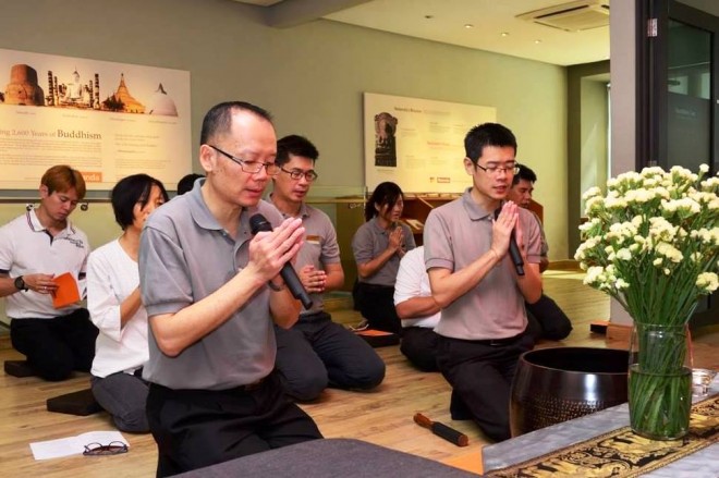 Chanting at NEO Centre Happy Garden after the alms-round.