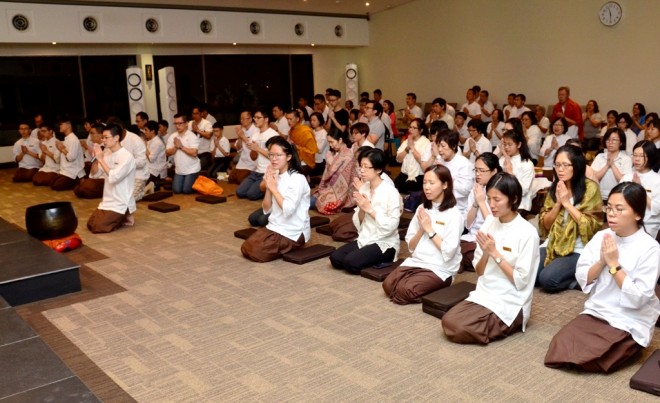 A large congregation had gathered for the midnight chanting at Nalanda Centre.