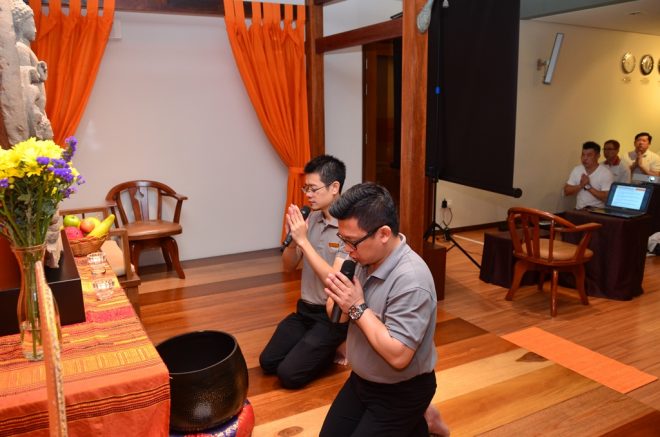 The chanting session was led by Bro. Choong Li (left) and Bro. Vincent.