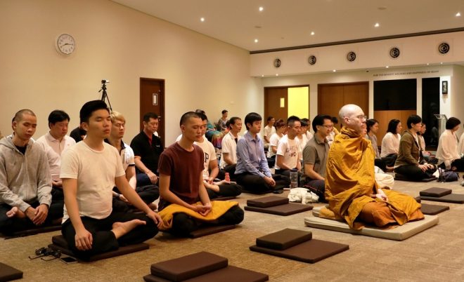 The regular Wednesday meditation session at Nalanda Centre.