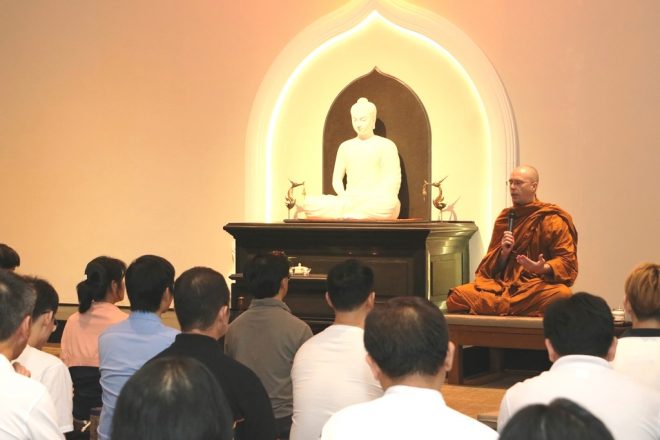 Ajahn Buddharakkhita giving a talk on recognising and connecting with suffering.