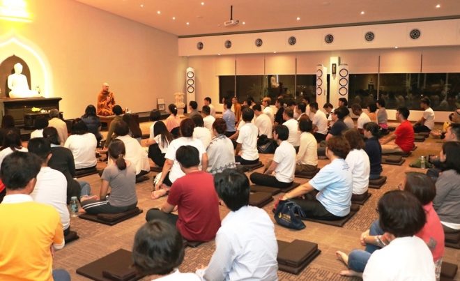 Ajahn Buddharakkhita giving a Dhamma talk after the weekly meditation session.