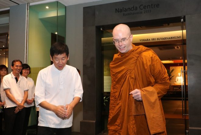 Bro. Tan and Nalanda officers sending Ajahn off after his visit.